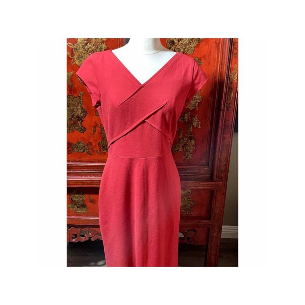 CLASSIQUES ENTIER Womens Red Fitted Cap Sleeve Above The Knee Sheath Dress 6